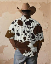 Men's Plus Size Western Style Cow Print Short Sleeve Shirt